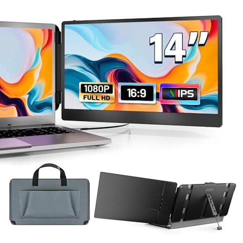 domyfan 14" Laptop Monitor Extender, FHD 1080P IPS Dual Laptop Screen Extender, HDMI/USB-A/Type-C Plug and Play for Windows, Mac, Chrome, Android, Xbox, Switch, PS5, Work with 13.3”-17” Laptops
