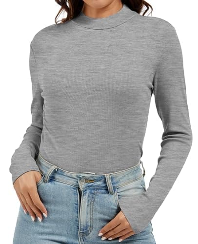 Jeqeocafy Women's Knitted Rib Mock Neck Long Sleeve Tshirt Fall Fashion Basic Thermal Underwear Tops Winter Clothes 2026 — image 1