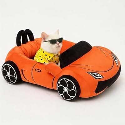 VIEFIN Cute Cat Beds Kitten Beds, Soft Small Dog Beds, Washable Pet Beds for Puppy and Kitty, Funny Supercar Cat Toys, 24 Inch