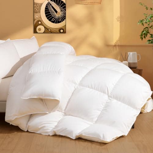 DOWNSTORIA Goose Feather Down Comforter Full Size, Soft All Season Medium Warmth Duvet Insert, Luxury Hotel Bedding Comforters with 8 Corner Tabs, White, 82 X 86 in. — image 1