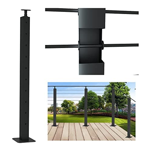 LANGLIER 2 PCS Cable Railing Post 36"x2"x2"(Square Column 33") Stainless Steel Black Finish, for Stairs and Deck handrails,can be Installed on Wood or Concrete Floor. (Middle Post, Black) — image 1