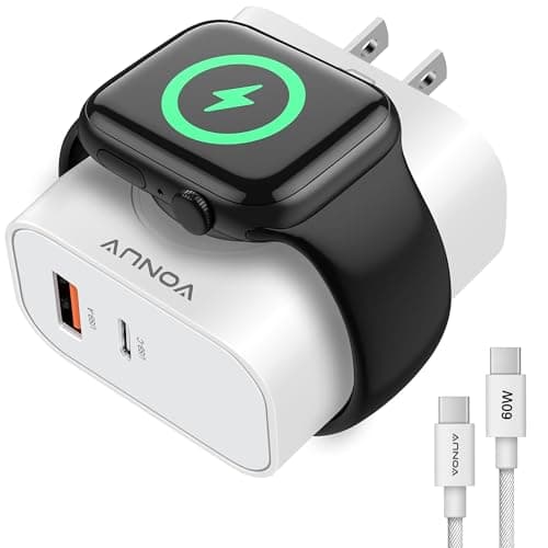 3-in-1 Adapter for Apple Watch, 20W USB C Fast Charging Block with Dual Ports & Magnetic Wireless Adapter, Portable Travel Wall Plug for iWatch Ultra/SE/10/9/8/7/6, iPhone 16/15/14/13, AirPods