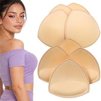 ElaGlow Bra Inserts 4 Pairs, Sports Bra Pads Inserts for Women, Sew in Bra Cups for Dresses, Bathing Suit Inserts (Large, Beige)