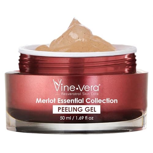 Vine Vera Merlot Facial Peeling Gel - Face and Body Scrub - Exfoliating Gel for Dry, Sensitive, Mature Skin - Face Peel with Resveratrol - 1.69 Fl Oz