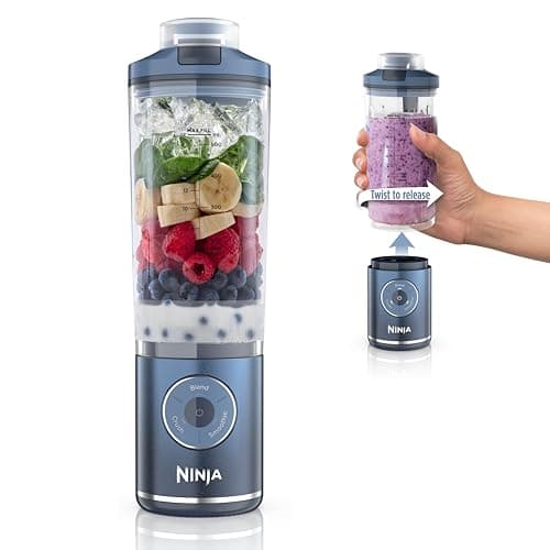 Ninja Blast Max, Portable Blender + Twist & Go, Personal Smoothie, Blend, Ice Crush, 3 Programs, Cordless, 22 oz removable Vessel, Dishwasher Safe, Leakproof, Navy, BC251NV