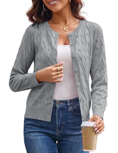 GRACE KARIN Womens Long Sleeve Button Up Cable Knit Cardigan Lightweight 2026 Crewneck Button Down Sweaters for Women — image 1
