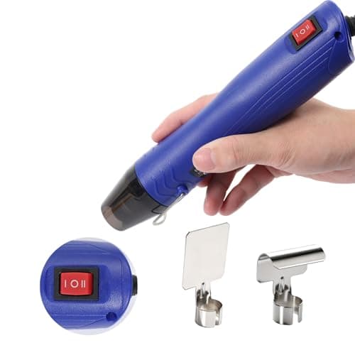 VortecSys Heat Gun, 110V 350W Handed Hot Air Gun with 2 Nozzles for Crafting, 3.28FT Ultra-Long Cable Portable Heat Gun with Stand and Power Cord for Shrinking Wrapping PVC and Drying Paint (Blue)