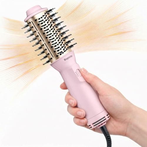2" Travel Blow Dryer Brush, Dual Voltage 100-240V Hot Air Brush, 4-in-1 Ionic Hair Dryer Brush for Blowout, Volumizing, Straightening, Curling & Drying, Portable with EU UK Plug — image 1