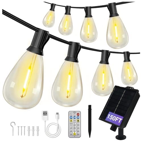 DAYBETTER 150FT Solar String Lights Outdoor Waterproof with Remote & USB Port Dimmable & Timmer,Solar Patio Lights 47+1 LED Shatterproof Bulbs 8 Light Modes,String Lights for Outside Camping Backyard — image 1