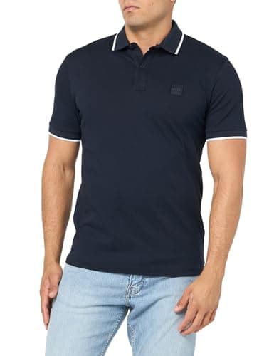 BOSS Square Patch Logo Slim Fit Cotton Polo Shirt Space Blue
