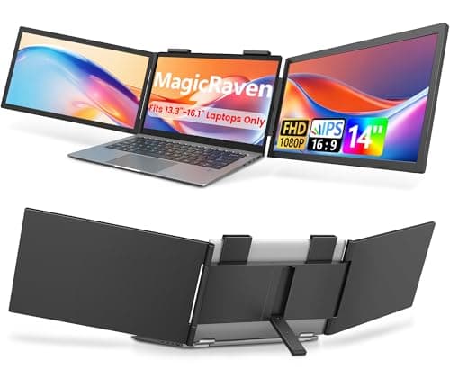 MAGICRAVEN Dual Laptop Screen Extender, 14" 1080P Portable Monitor, Type-C (No HDMI) Plug and Play for 13.3" - 16.1" Laptops, 270° Rotation Attachment Display for Windows/MacOS/Chrome Laptop Phone