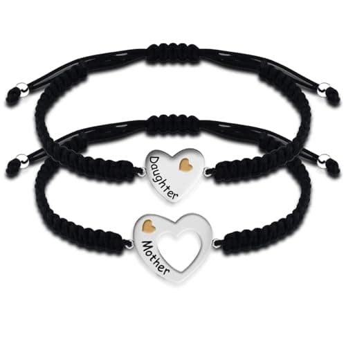 YLWJSP Mother’s Day Gifts Jewelry Mother and Daughter Bracelet Set Heart Matching Wish Bracelets for Mom Daughter — image 1