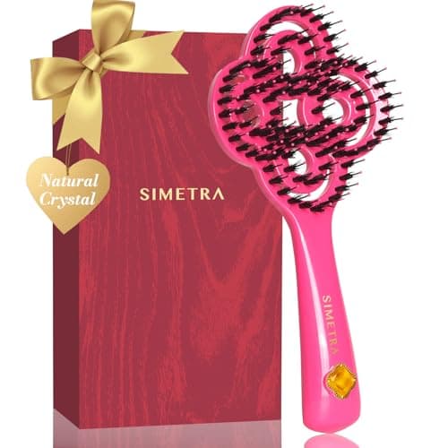 SIMETRA Lucky Hair Brush for Women, 14K Gold Plated Wet Brush Detangling Brush for All Hair Types, Natural Crystal Inlay Boar Bristle Hair brush, Curly Detangler HairBrush for Scalp Massage Gift — image 1