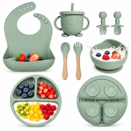 Silicone Baby Feeding Utensils Set for 6+ Months, 8 Pcs, Green — image 1