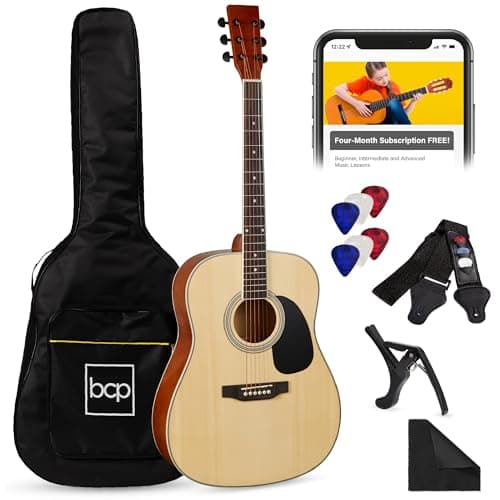 Best Choice Products 41in Full Size Beginner All Wood Acoustic Guitar Starter Set w/Gig Bag, Strap, Capo, Strings, Picks - Natural