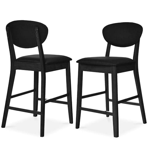 Best Choice Products Set of 2 Counter-Height Bar Stools, Mid-Century Modern, Armless Wood Stools W/Upholstered Seat Cushion & Backrest for Kitchen Island or Dining Room Bar - Black/Black — image 1