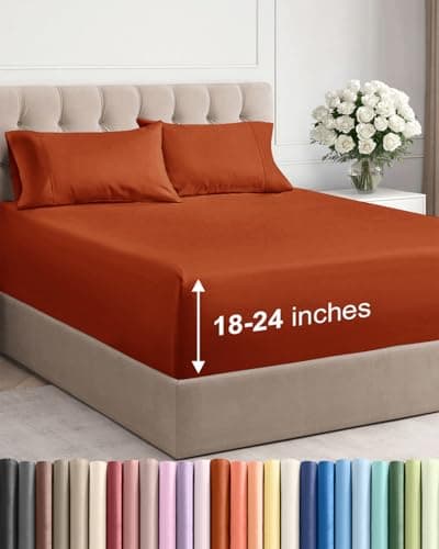 Extra Deep Full Sheet Set - 4 Piece Breathable & Cooling Bed Sheets - Easily Fits 18 to 24 inch Mattress - Ultra Soft, Wrinkle & Fade Free with Extra Deep Pockets - Hotel Luxury Bedding - Terracotta — image 1