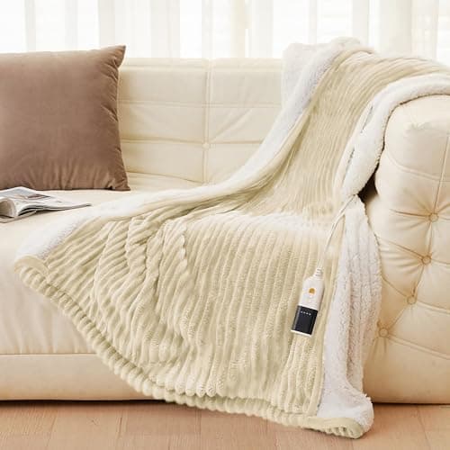 JET'S HOME Heated Blanket 50"x60" - ETL Certified Flannel Electric Blanket Throw Machine Washable Heating Throw with 9 Heating Levels 10 Hours Adjustable Auto-Off (Sandy Beige) — image 1