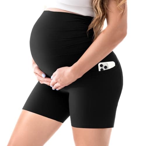 Walifrey Women's Maternity Shorts with Pockets Over The Belly,Pregnancy Yoga Pants Activewear Biker Shorts Casual — image 1