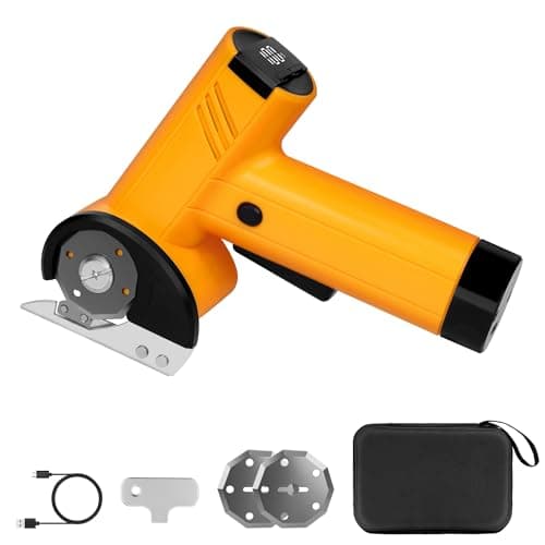 PJE 2026 Upgrade 4.2V Cordless Electric Scissors, Cardboard Cutter with LED Display, 4-Speed Switching, 3 SK5 High Carbon Steel Blades, Box Cutter, for Thin Fabric, Cardboard, Leather, Carpet