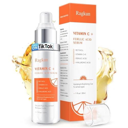 Ragkun 20% Vitamin C Serum, Retinol Serum for Face, Dark Spot Remover for Face, CE Ferulic Acid, Hyaluronic Acid, Hydrate & Plump Skin Care Anti Aging Wrinkle Brightening Skincare -1 Fl Oz.