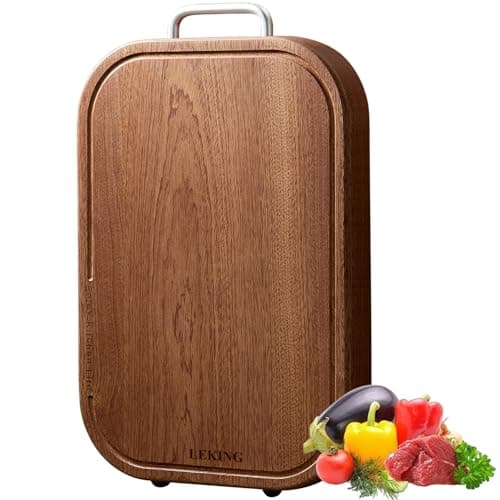 Leking Premium Solid Ebony Wood Cutting Board for Kitchen - 14.5"x9.5"x1" Double Sided Butcher Block, Thick Chopping Board with Juice Groove & Non-Slip Feet, Food Grade Serving Board for Meat Veggie