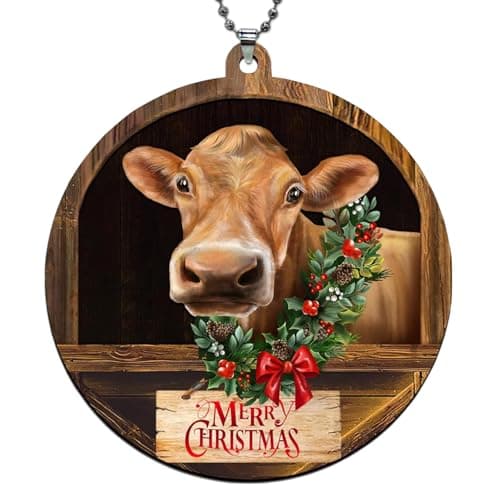 Cow Christmas Ornaments 2026, Brown Cow Ornaments for Christmas Tree, Farmhouse Christmas Ornaments, Farm Animal Christmas Ornaments, Jersey C ow Ornament — image 1