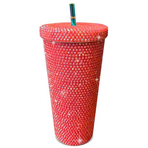 26oz Bling Rhinestone Studded Tumbler with Lid and Straws, Bling Cups Stainless Steel Water Bottle Diamond Glitter Tumbler for Women - Birthday Gifts for Women, Mom,Get Well Soon Gifts (Red) — image 1