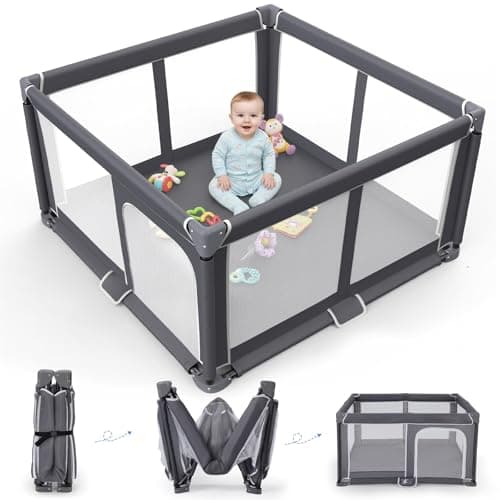 Foldable Baby Playpen - 50"x50" Safety Play Yard for Babies & Toddlers - Indoor & Outdoor Use with Carry Bag - Collapsible, Portable Play Yard, Dark Gray — image 1