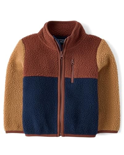 The Children's Place,Baby Boys,and Toddler Long Sleeve Sherpa Fleece Full Zip Jacket,Terra,3 Years