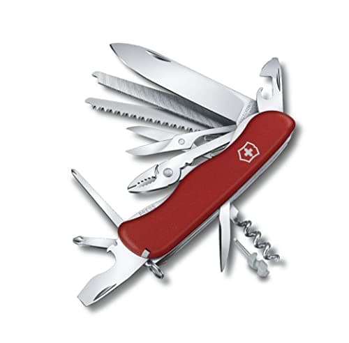 Victorinox Work Champ Swiss Army Knife, 21 Function Swiss Made Pocket Knife with Large Blade, Pliers, 4 Screwdrivers and Wood Saw - Red