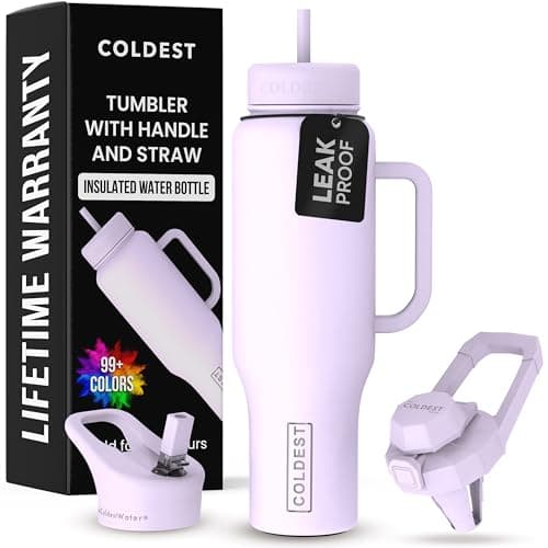 Coldest Tumbler with Handle and Straw - 100% Leak Proof Insulated Tumbler with Lid and Straw (3 Lids) - Stainless Steel Tumblers for Women & Men - Cup Holder Friendly Base, 46 oz (Lilac Blue) — image 1