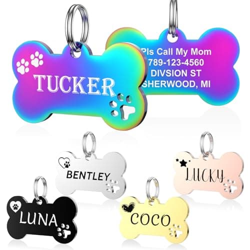 Dog Tags Personalized for Pets - YEHANTI Personalized Dog Tags with Lovely Icons, Durable Stainless Steel Pet ID Tags for Small Large Dogs Cats, Custom Dog Name Tags Engraved on Both Sides (Bone) — image 1