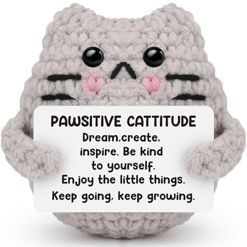 tGifGLonyi Easter Basket Stuffers for Teens Kids Birthday Gifts for Friend Coworker Daughter Son,Positive Cat Crochet Emotional Coworker Sister Brother Support Small Birthday Gift