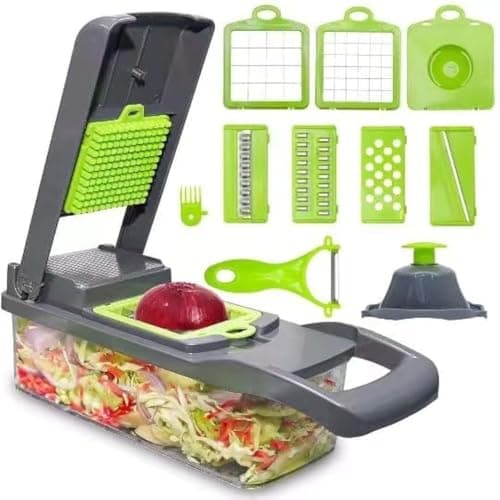 LSLCQW Vegetable Chopper: 16 in 1 Food Chopper - Onion Vegetable Slicer Cutter Dicer, Veggie Cutter with Container, 7 Blades, Kitchen Gadgets for Carrot Salad Garlic Potato Slicer (Grey)
