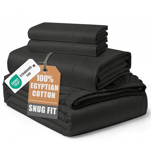 100% Egyptian Cotton Bed Sheets King Size – Silky Sateen Weave for Warm Winter Comfort, 15" Deep Pocket King Sheets, Naturally Breathable, Ultra-Soft Durable Hotel-Quality Luxury Bedding - Black — image 1