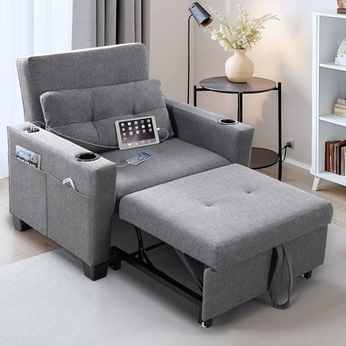 FLEXISPOT XCT2 Sleeper Chair Bed, Sofa Bed Chair 3 in 1 w/USB Port, Pillow, Cup Holders, Convertible Pull Out Bed W/Adjustable Backrest for Living Room Apartment Small Space, Grey — image 1