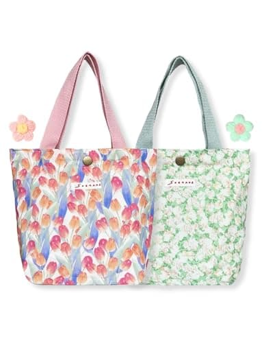 Gleease 2 Pcs Cute Tote Bags for Women Mini Tote Bag for Girl Floral Coquette Small Reusable Bag for Lunch Bible — image 1