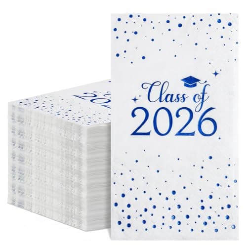 NatNarr 2026 Graduation Napkins, 60 Pcs Disposable Hand Towels for Bathroom Blue Foil Dots Dinner Guest Napkins for High School College Congrats Celebration Party — image 1