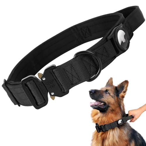 Jumpress Heavy Duty Tactical Dog Collar with Airtag Holder, 1.5’’ Wide Large Dog Collar with Comfortable Handle, Durable Airtag Dog Collar for Large Dogs (Black,Neck 18-20’’) — image 1