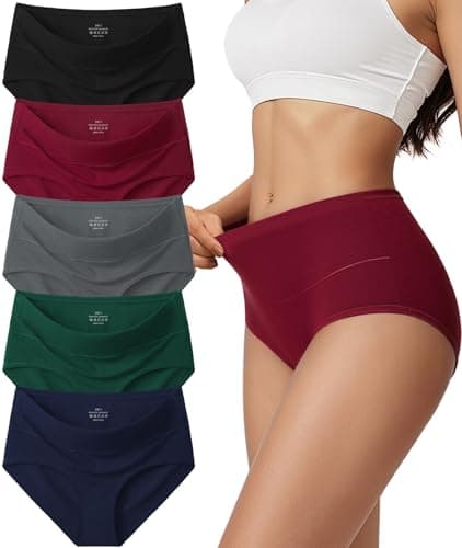 Vevmon Cotton Underwear for Women High Waisted Full Coverage Briefs Soft Ladies Panties 5 Pack — image 1