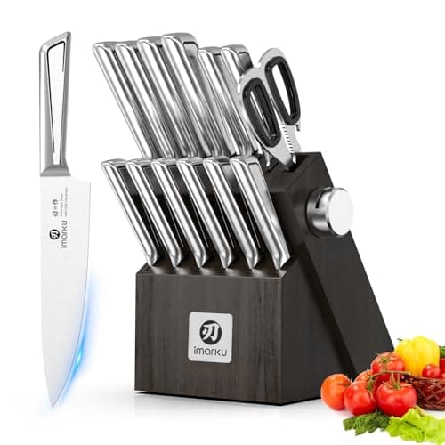 imarku Kitchen Knife Set with Block and Built-in Sharpener, Japanese Stainless Steel 14-Piece Knife Set with Utility Knife, Dishwasher Safe, Non-Slip Ergonomic Handles, Essential Gift for Home Cooks