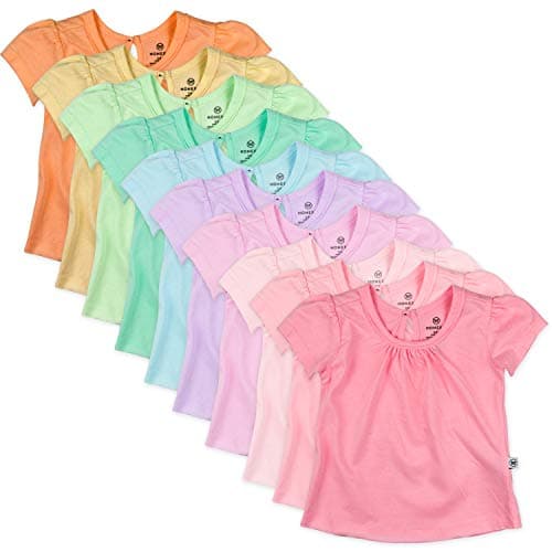 HonestBaby Organic Cotton Puff Sleeve T-Shirt Multi-Packs, 10-Pack Rainbow Girl, 3T