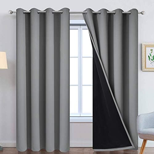 Yakamok 100% Blackout Curtains 84 Inches Long, 2 Thick Layers Heat and Full Light Blocking Soft Thermal Insulated Drapes for Bedroom(52" Wide Each Panel, Grey, 2 Panels) — image 1
