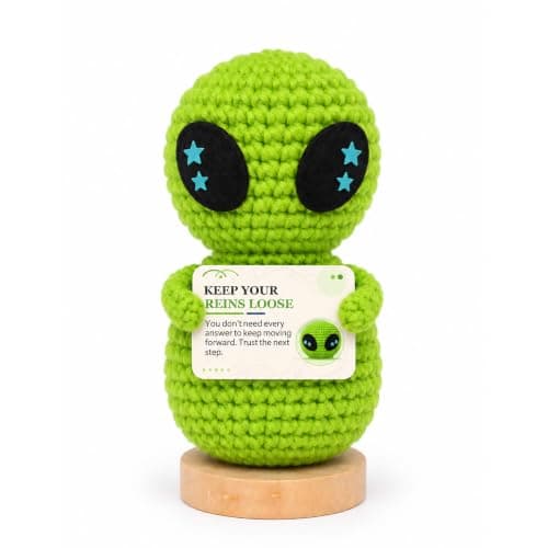 Positive Emotional Support Crochet with Base Birthday Gifts for Women Men Self Teacher Adult Kids Son Mom Dad Daughter Sister Friend Coworkers Inspirational Gift, Alien — image 1