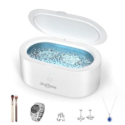 JeaTone Ultrasonic Jewelry Cleaner, 46KHz Professional Ultrasonic Cleaning Machine for Rings, Eyeglasses, Retainers, Dentures & Watches, 20oz Stainless Steel Sonic Cleaner Pod (White)