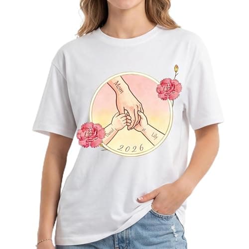 Personalized Mothers Day T-Shirt for Mom Custom Name&Birth Flower Watercolor Graphic Shirts Gift for Mama Women from Daughter — image 1