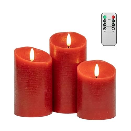 ANGELLOONG Red Flameless Candles with Remote and Timer, Real Wax Flickering Fake Pillar Candles Battery Operated, Electric LED Candle for Bathroom Table Decor Birthday Gifts for Him Her, Set of 3 — image 1