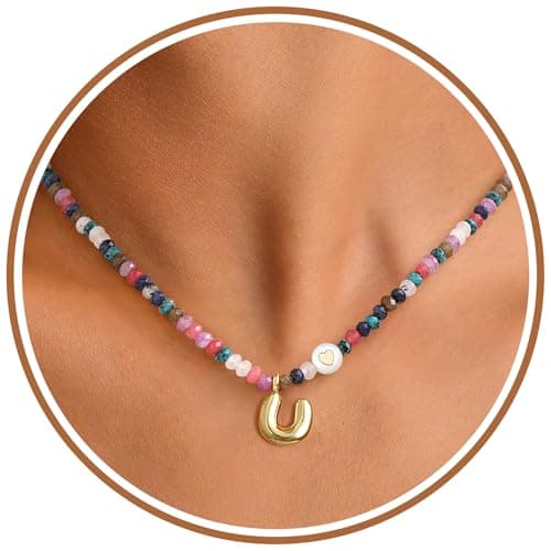 Sistble Colorful Beaded Necklace for Women Gifts for Teens Bubble U Initial Necklaces for Teen Girls Bobo Bohemian Natural Stone Handmade Summer Beach Necklace Gifts for Friends Jewelry — image 1