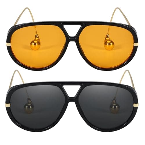 SODQW 2 Pack Oversized Aviator Sunglasses for Women Men With Earring Trendy Large Big Double Bridge 2025 Shades — image 1